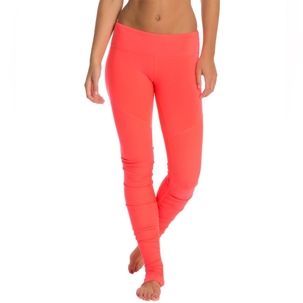 Alo Goddess 2 Ribbed Yoga Leggings in Neon Orange-Ish